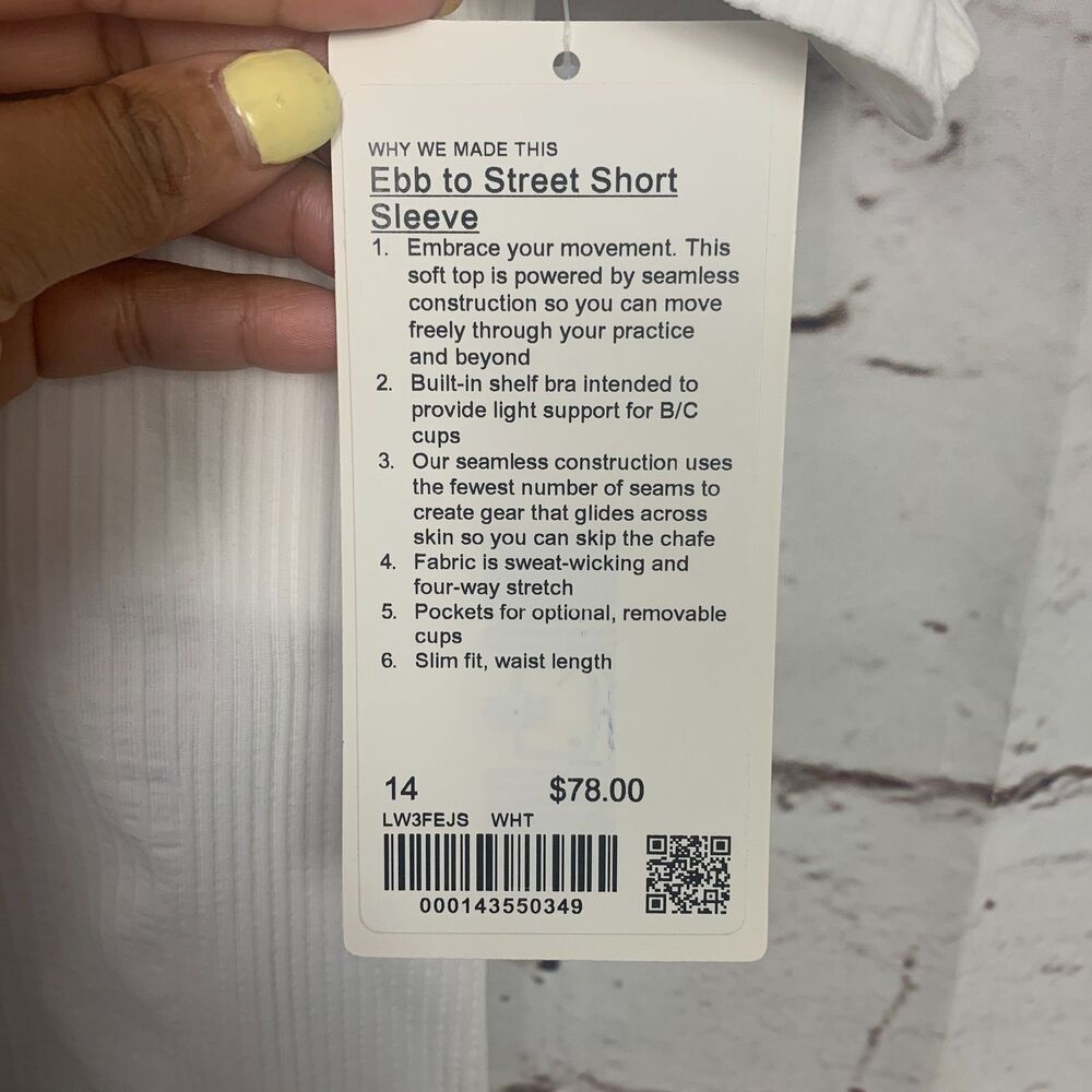 LULULEMON Ebb to Street Short Sleeve Shirt Women's 14 White Workout Tee T-shirt - Picture 5 of 7